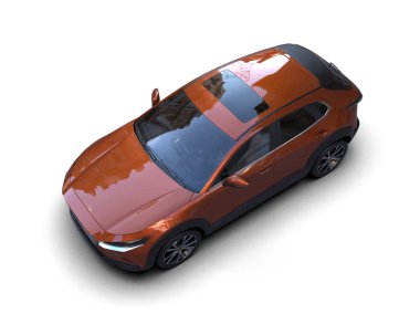 Modern bir arabanın 3 boyutlu görüntüsü. beyaz üzerine izole.