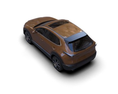 Beyaz arka planda siyah bir araba. 3d oluşturma