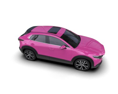 Pembe şehir arabası beyazda izole edilmiş. 3d oluşturma.