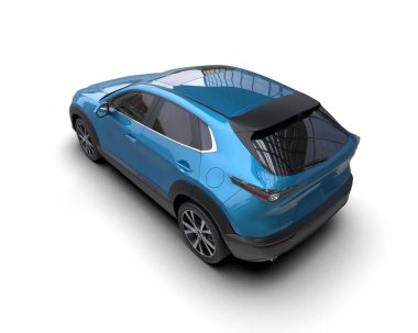 Mavi araba beyaz arka planda izole edilmiş. 3d oluşturma.