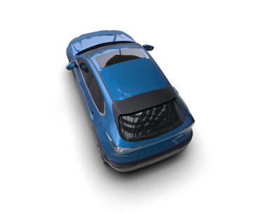 mavi modern araba beyaz arka planda izole edildi