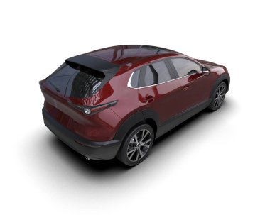 Bir markanın 3 boyutlu görüntülemesi - daha az genel SUV arabası beyaz arka planda izole edildi