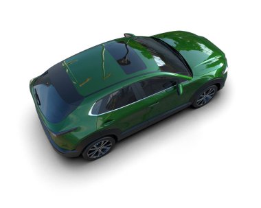 Yeşil araba beyazda izole edilmiş. 3D görüntüleme - illüstrasyon