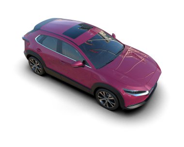Beyaz arka planda izole edilmiş pembe spor araba. 3 Boyutlu Hazırlama