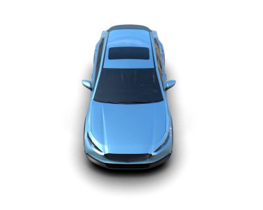 mavi araba beyaz arkaplanda izole edildi. 3 boyutlu görüntüleme