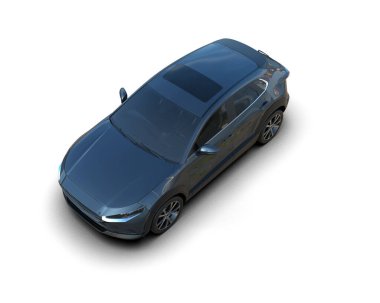 Mavi araba beyaz arka planda izole edilmiş. 3d resimleme