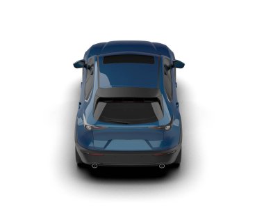 Mavi araba beyaz arka planda izole edilmiş. 3d oluşturma.