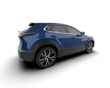 mavi spor araba beyaz arka planda izole edildi - ön görünüm