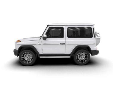 beyaz arka planda modern SUV arabası 3 boyutlu görüntüleme