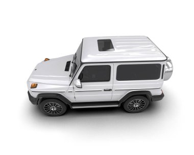 Beyaz arka planda beyaz bir minivan. Yan görünüş. 3d oluşturma