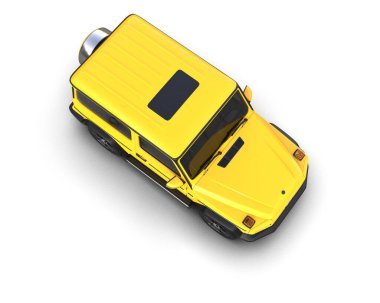 Sarı modern taksi arabası beyaz arka planda izole edilmiş. Üst Manzara. 3d illüstrasyon