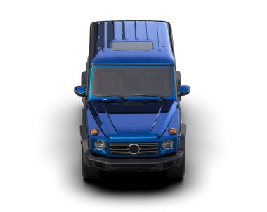 Beyaz arka planda 3D mavi kargo kamyonu.