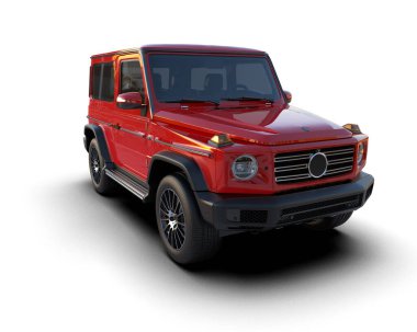 lüks kırmızı modern SUV - beyaz arka planda ön görünüm