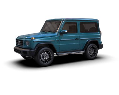 Beyaz arka planda yeşil spor jip. 3d oluşturma