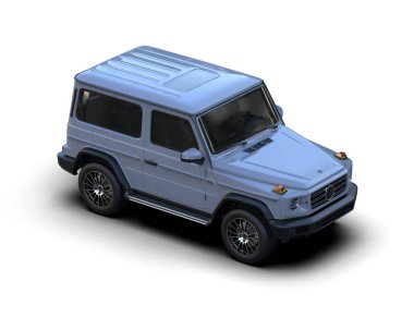 Bir markanın 3 boyutlu görüntülemesi - daha az genel SUV arabası beyaz arkaplanda izole edildi