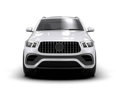 Beyaz arka planda beyaz bir cip. Modern araba. 3d oluşturma