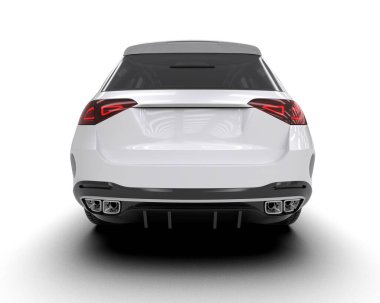 Arka planda gerçekçi bir SUV arabası. 3D görüntüleme - illüstrasyon