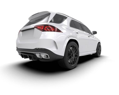 Beyaz, modern, lüks bir aile cipi. 3 boyutlu.