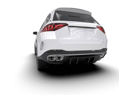 Beyaz bir SUV arabası beyaz bir arkaplanda izole edilmiş