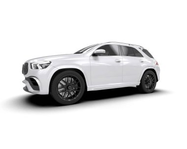 modern araba beyaz zemin üzerinde izole edilmiş 3 boyutlu - uzun gölgeli araba - gri renkli araba görünümü