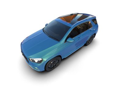 Beyaz arkaplanda 3 boyutlu mavi spor araba çizimi