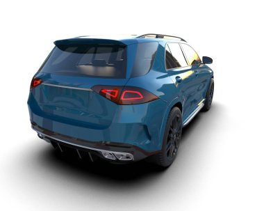 Beyaz arka planda modern bir araba. 3d oluşturma