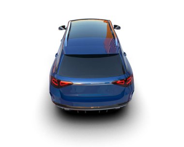 mavi araba beyaz arka planda izole edildi. 3D görüntüleme - illüstrasyon