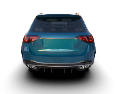 Mavi araba geri görüş. 3d oluşturma