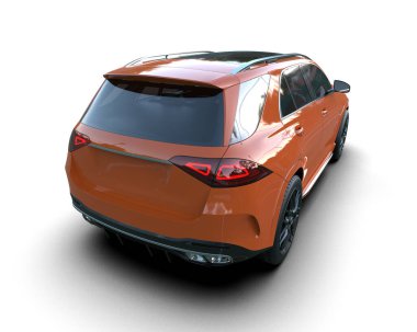 Beyaz arka planda turuncu spor araba. Yan görünüş. 3d oluşturma