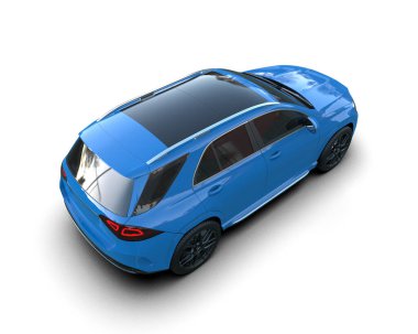 3 boyutlu mavi bir sedan.