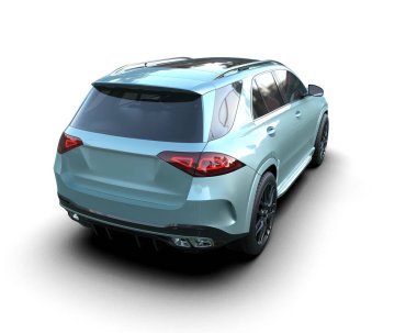 Beyaz arka planda bir araba. 3D görüntüleme - illüstrasyon