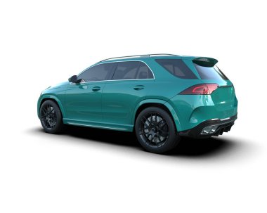 Yeşil SUV-araba. Ön manzara. İzole. 3d oluşturma