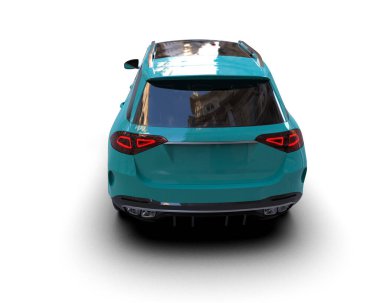 Mavi araba beyazda izole edilmiş. 3D görüntüleme - illüstrasyon