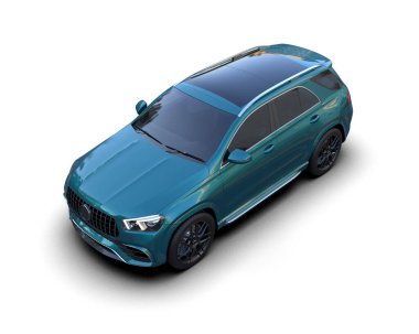 Beyaz arka planda modern bir arabanın 3 boyutlu görüntüsü.