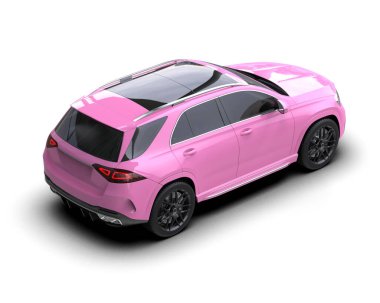 pembe modern araba. Aile ailesi. 3d oluşturma