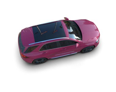 Beyaz arka planda pembe bir araba. 3d illüstrasyon