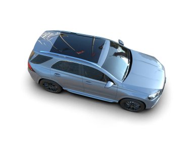 Arka planda lüks bir araba var. 3D görüntüleme - illüstrasyon