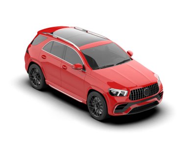 Kırmızı araba beyaz arka planda izole edildi. 3d oluşturma.