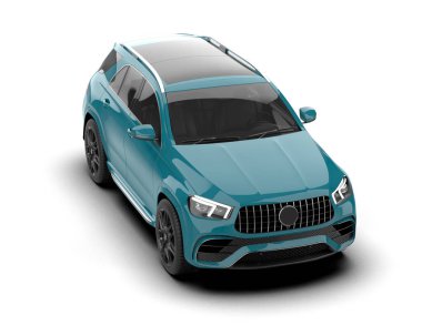 Beyaz arka planda modern bir araba. 3d oluşturma.