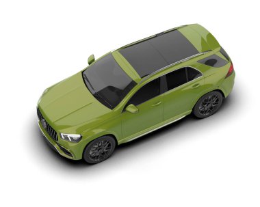 Modern yeşil araba beyaz arka planda izole edilmiş. 3d oluşturma