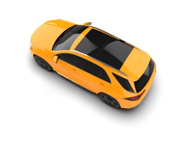 Beyaz arka planda sarı araba manzarası. 3d illüstrasyon