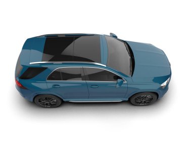 Beyaz arka planda mavi bir arabanın 3 boyutlu canlandırması