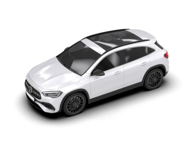 Beyaz arka planda izole edilmiş beyaz spor araba. 3D görüntüleme - illüstrasyon