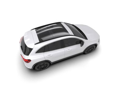 Beyaz, modern bir araba beyaz arka planda izole edilmiş. 3d oluşturma