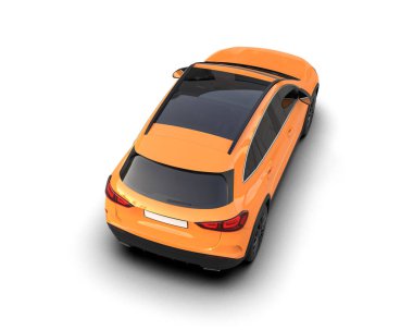 Beyaz arka planda sarı bir araba. 3d oluşturma