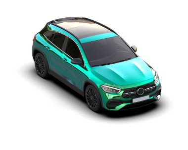 Beyaz arka planda bir araba. Model araba yüzeyinin 3 boyutlu canlandırması.