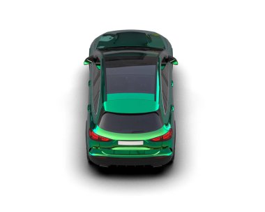 Beyaz arkaplanda izole edilmiş yeşil bir arabanın 3 boyutlu görüntüsü