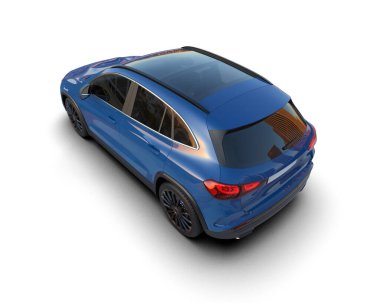 modern mavi araba beyaz zemin üzerinde izole edilmiş 3 boyutlu görüntüleme