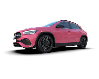 beyaz arka planda modern pembe araba 3 boyutlu görüntüleme
