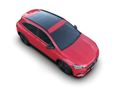 Kırmızı araba beyazda izole edilmiş. 3D görüntüleme - illüstrasyon